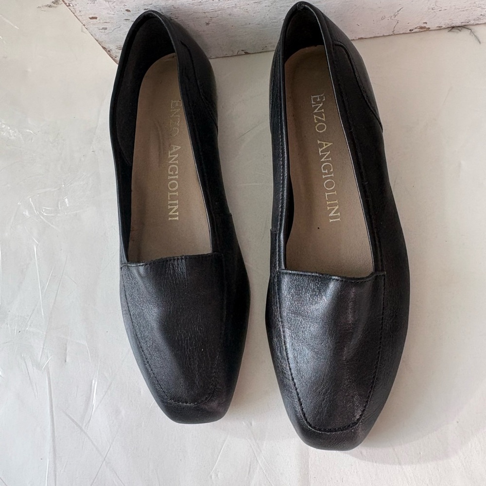Enzo Angiolini Black Leather Slip-On Loafers for Women